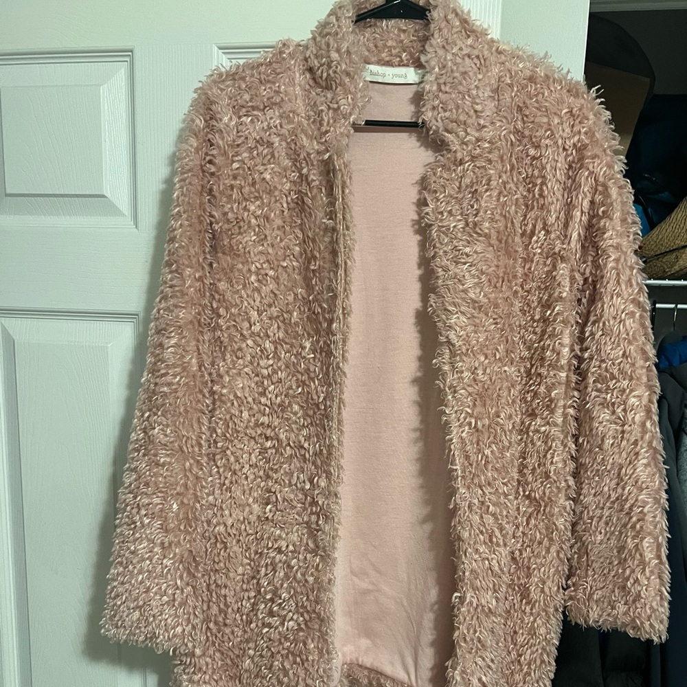 Bishop + Young Anthropologie Pink Faux Fur Jacket Size Medium